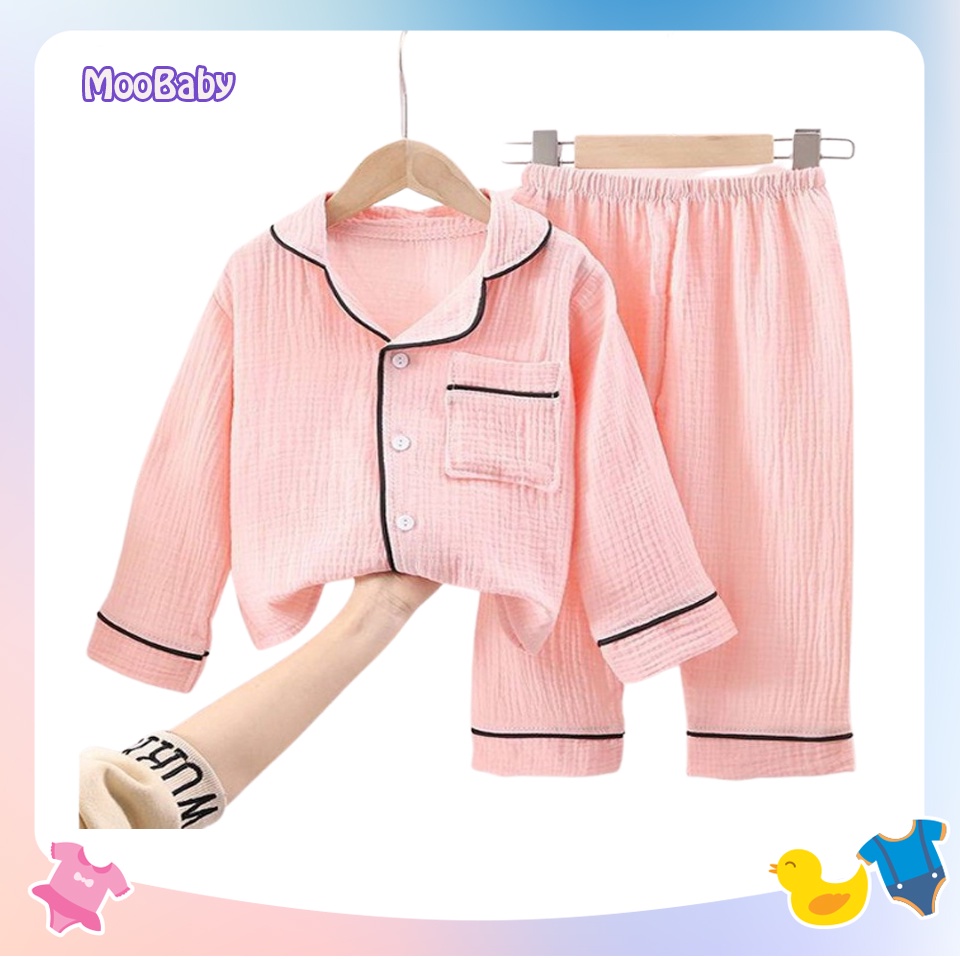 Bộ Pijama Chất Đũi Nhăn Dài Tay Cho Bé, Bộ Mặc Nhà Cực Xinh,Cute Cho Bé Từ 6-28kg - MooBaby Shop