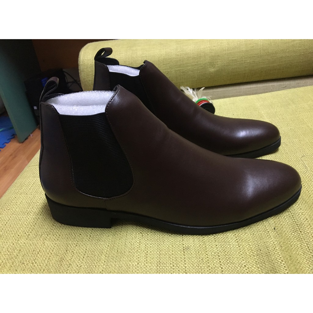 [Giày da chống nhăn][Tặng tất khử mùi] Giày Chelsea boot nâu trơn tăng chiều cao 4cm | BigBuy360 - bigbuy360.vn