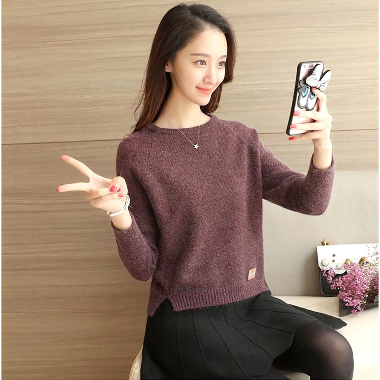 Áo len nữ cổ tròn phong cách Hàn Quốc