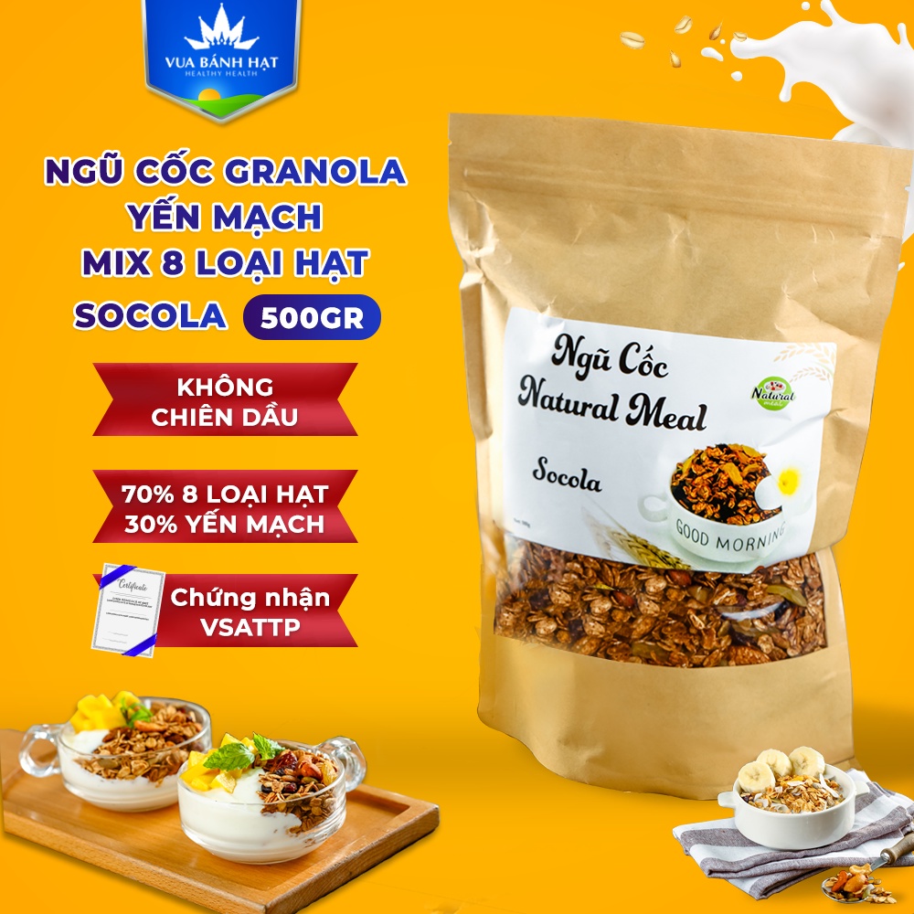 Ngũ cốc Granola Yến Mạch Mix 8 Loại Hạt Vị Choco 500g bếp nhà Vua Bánh Hạt