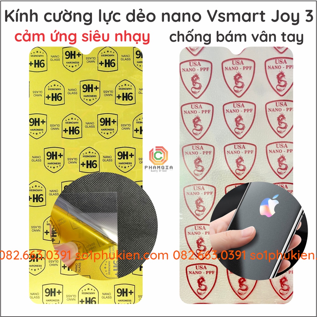 Dán cường lực vsmart joy 3 dẻo nano siêu trong, siêu bền, chống sứt mẻ trọn đời