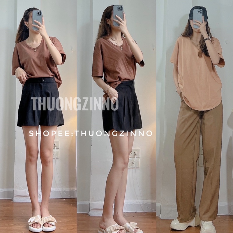 [Ảnh thật/Video]Áo phông nữ vạt tôm dáng mới Áo thun nữ cổ vát form rộng kiểu năng động cá tính