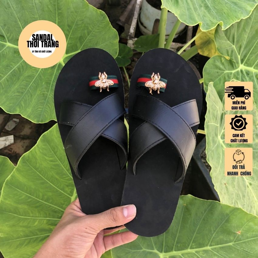 Dép xỏ ngón quai chéo nam nữ, Dép [ẢNH THẬT 100%] sỏ ngón Full đen Ong size 30-44 Nam nữ SANDALTHOITRANG