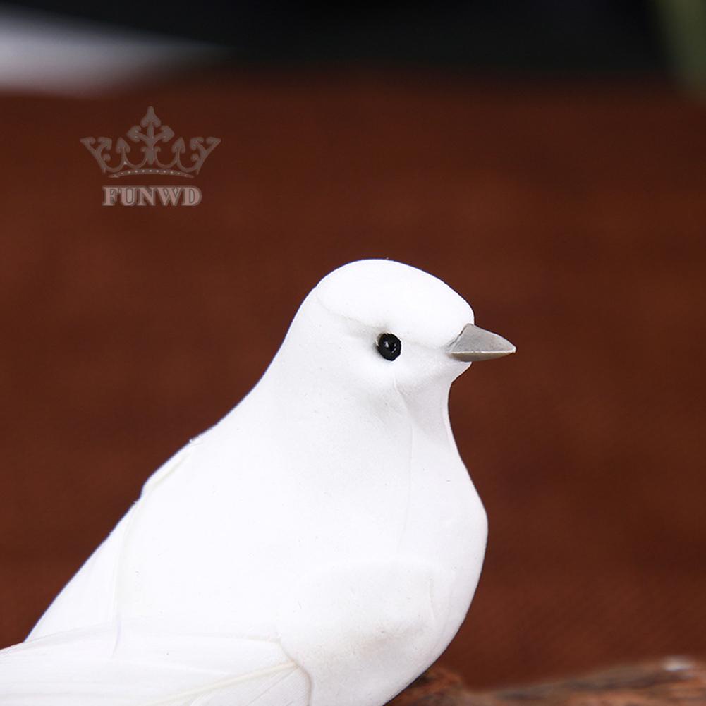 Artificial Doves 2pcs Clip Decor White 13X4 Cm Fake Feather Home Ornament