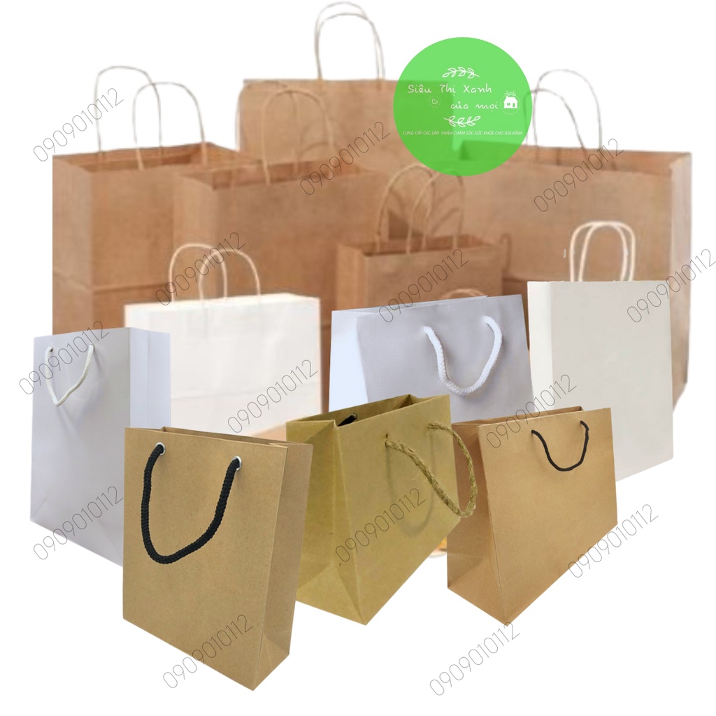 Túi kraft có quai đủ màu sắc đủ size dày và chắc chắn, túi giấy kraft bảo vệ môi trường đựng quà tặng quần áo mỹ phẩm