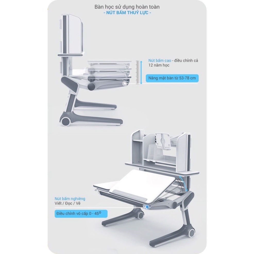 Bộ bàn học sinh thông minh chống gù, chống cận Royal D11 Pro và ghế chống gù C02 _Noithatlp