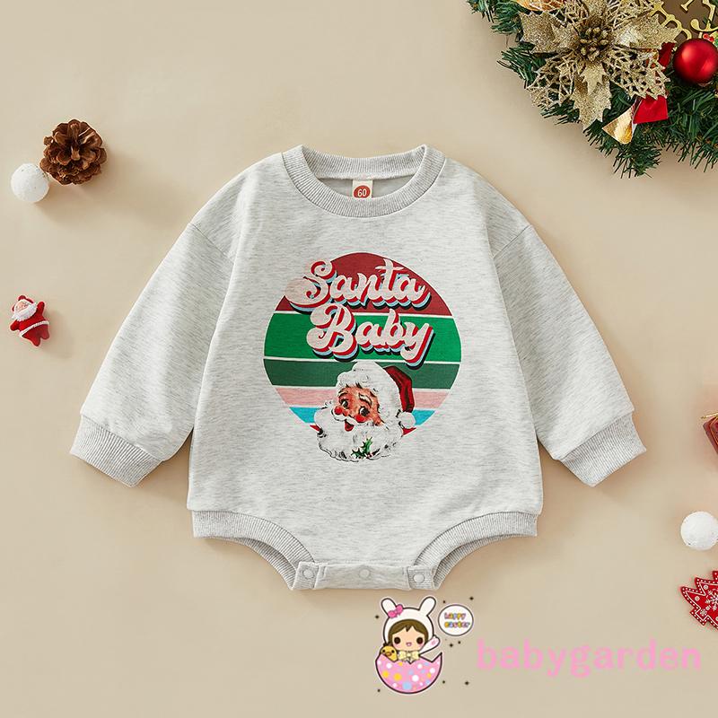 Áo Liền Quần Tay Dài In Họa Tiết Giáng Sinh Hoạt Hình Dành Cho Bé 0-18 Tháng Tuổi