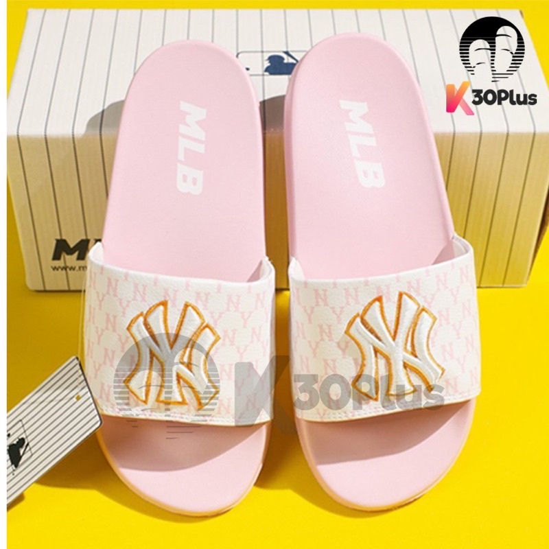 Dép MLB Quai Ngang logo Thêu Hồng Nữ Tính