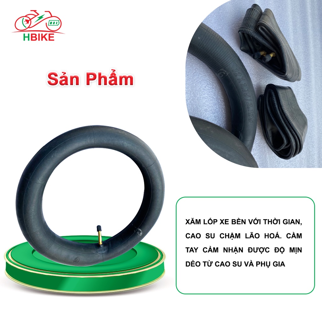 Xăm ruột 12x2.125/57 săm xe điện cỡ bánh 12 inch cho xe Adiman, Theli, Burke, Lihaze, Nijia H-BIKE