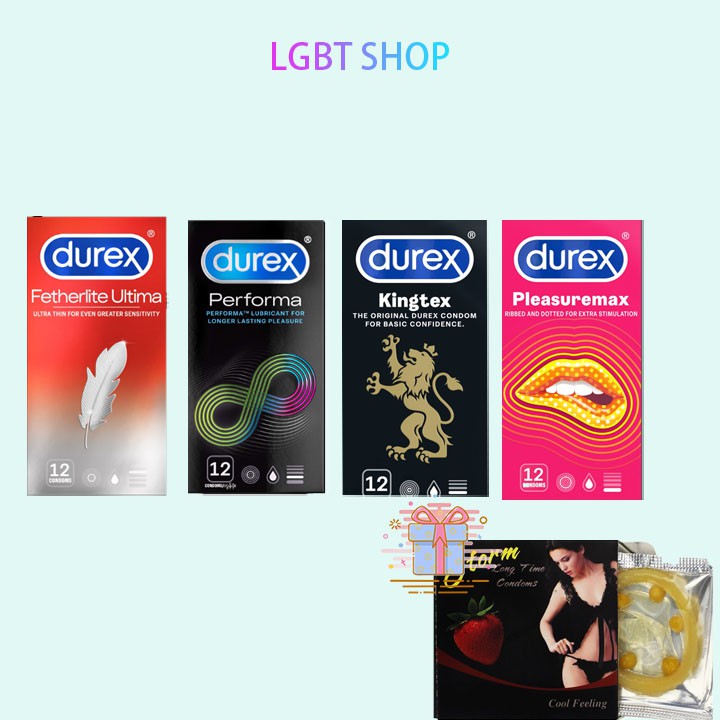 [COMBO] 4 hộp Bao cao su Durex Performa, invisible, pleasuremax, kingtex, Fertherlite TẶNG 1 hộp Bcs Storm - 49 cái