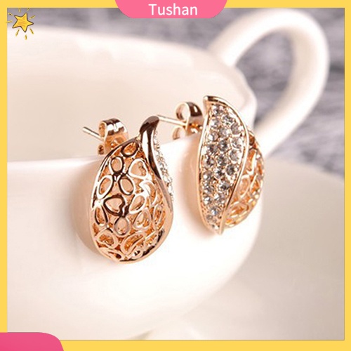 Đôi khuyên tai hình chiếc lá đính đá thời trang cho nữ