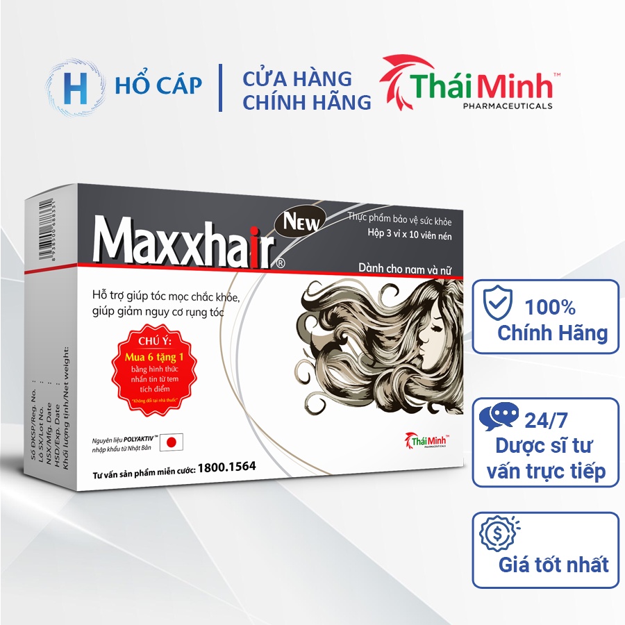 Viên Uống Maxxhair - Hỗ trợ tóc mọc chắc khỏe - Hộp 30 viên - [Tích điểm] Mua 6 tặng 1