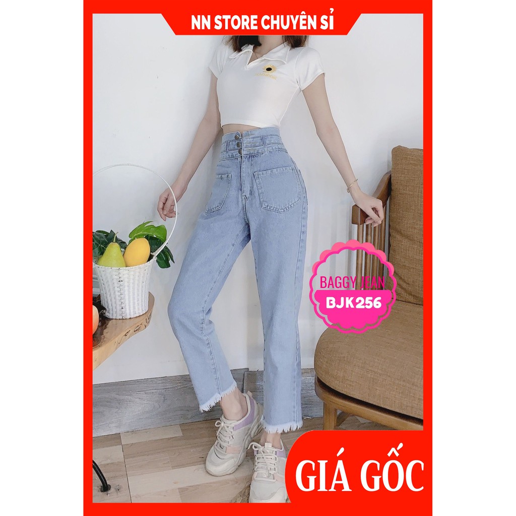 QUẦN BAGGY JEAN 3 NÚT LƯNG CAO ⚡ QUẦN BAGGY JEAN ỐNG ĐỨNG BJT256 ⚡ẢNH THẬT⚡ QUẦN BAGGY NỮ