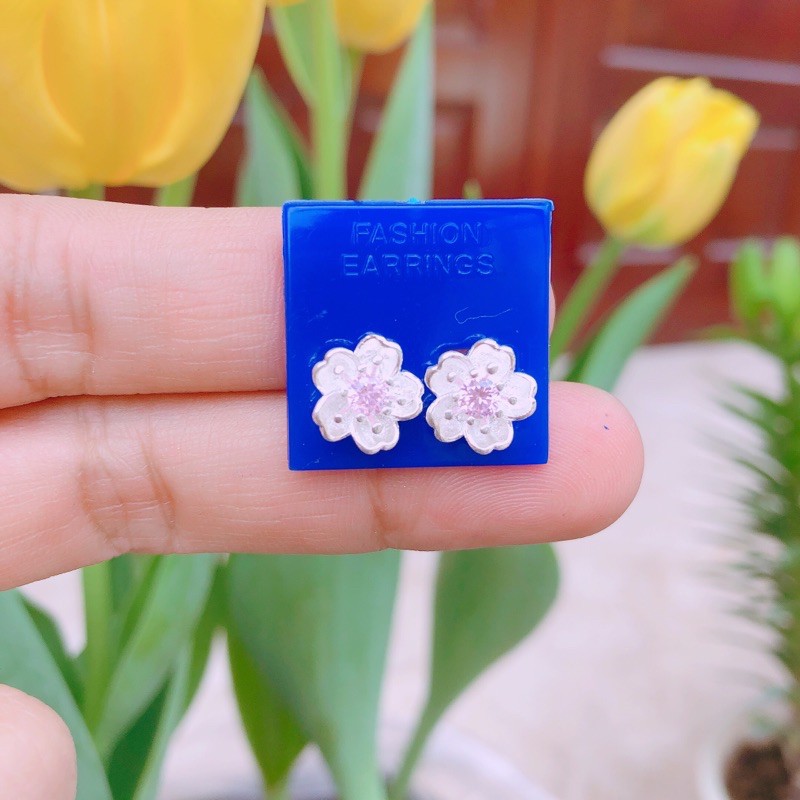 Bông tai, khuyên tai bạc ta hoa đào chốt thẳng