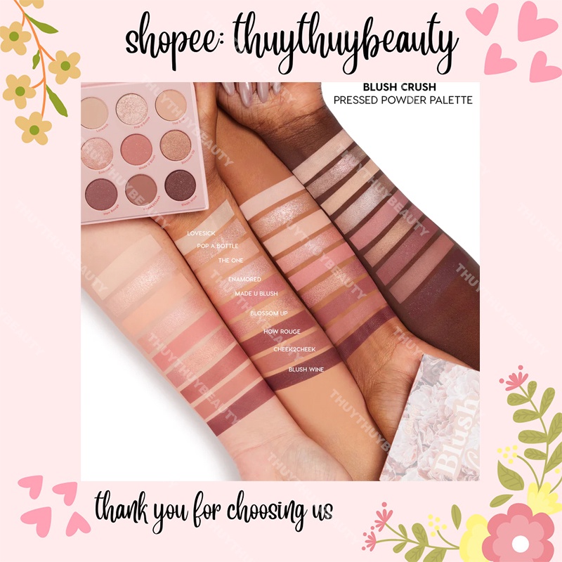 Bảng mắt Blush Crush ưa chuộng tone hồng tím nhũ phù hợp mọi outfit makeup chất phấn mềm mịn lên màu cực rõ bám màu lâu