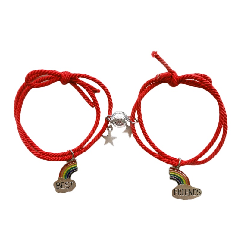 1 Cặp Vòng Tay Dây Bện Mặt Chuông Màu Cầu Vồng Có Thể Điều Chỉnh Kích Thước Dành Cho Cặp Đô dreamdiary