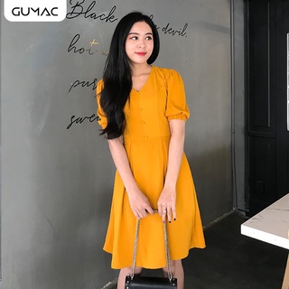 Đầm cổ V tay thun GUMAC DA416_VANG