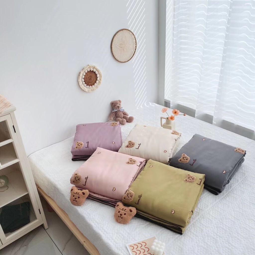 Chăn hè tencel thêu gấu Teddy cao cấp ❤️ mềm mát mịn🍀 2mx2m3