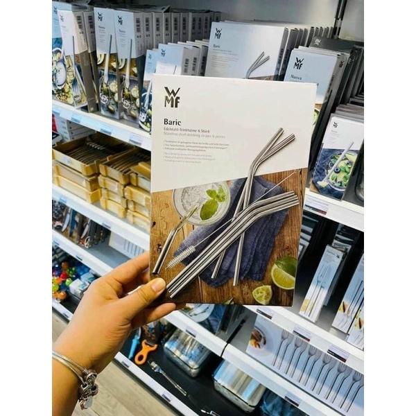 Set 6 ống hút inox WMF không gỉ đầu cong kèm 1 chổi cọ rửa tái sử dụng nhiều lần [nhập Đức chính hãng]