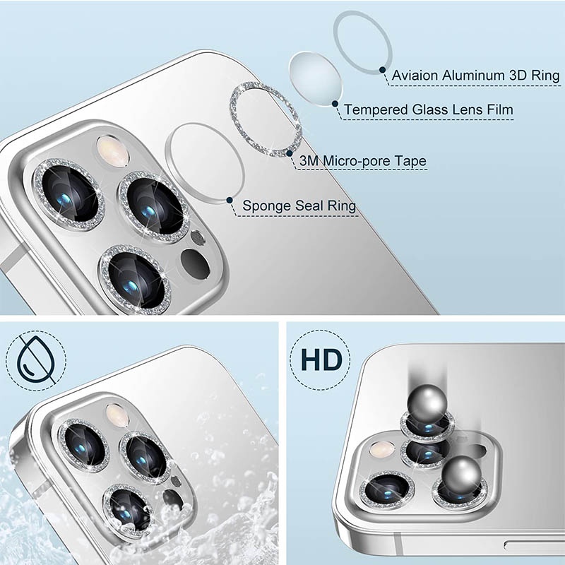 Kính cường lực viền kim loại bảo vệ camera cho iPhone 14 Pro Max / 14 Plus