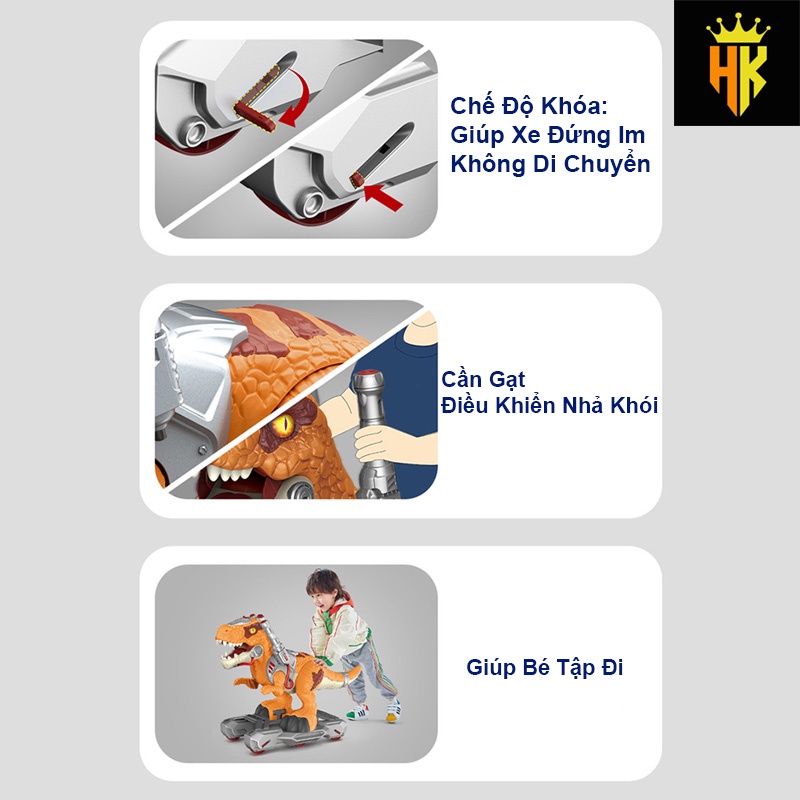 Xe Đồ Chơi Khủng Long Tyrannosaurus Rex Cho Bé,Xe Khủng Long Chòi Chân Cỡ Lớn Có Đèn,Nhạc,Nhả Khói Được