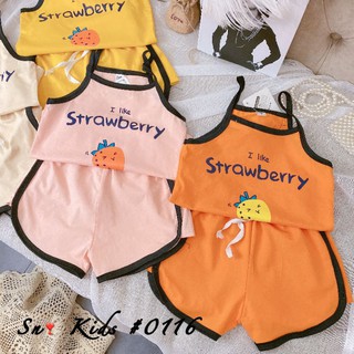 Đồ bộ hai dây, đồ hè bé gái cotton QC cho bé 7-20kg