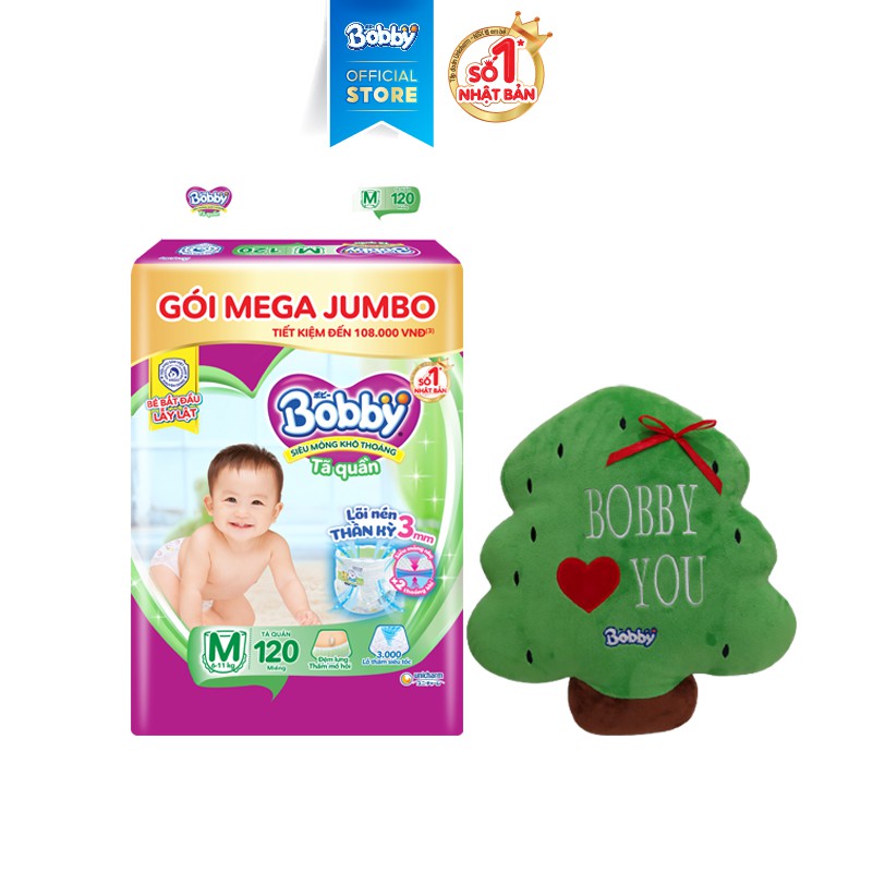 [Mã FMCGHOT -10% đơn 400K] [Tặng 1 gối thông Noel] Tã quần Bobby mới Mega Jumbo M120/L104