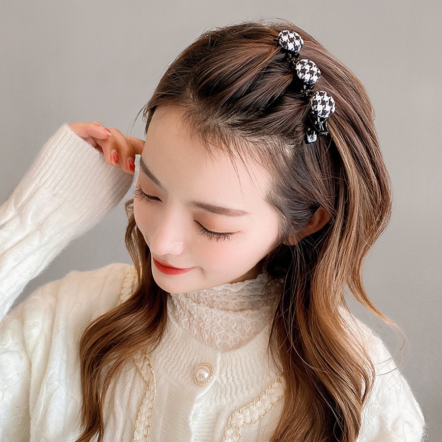 Kẹp Tóc Xoắn Họa Tiết Caro Phong Cách Hàn Quốc Cho Nữ