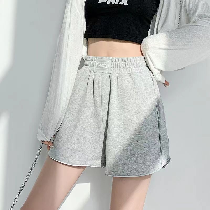 Jiashucheng Quần Short Dáng Chữ a Lưng Cao Dáng Rộng Màu Xanh Lá Dạ Quang Thời Trang Mùa Hè Giản Dị Thích Hợp Chạy Bộ Phổ Biến Cho Nữ