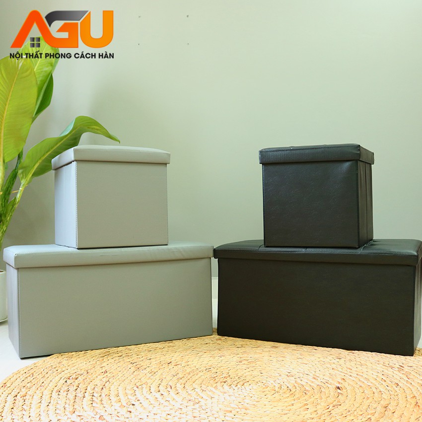 GHẾ ĐỰNG ĐỒ DA PU AGU (SOFA HỘP) ĐA NĂNG - SIZE XL - MÀU ĐEN - THÔNG MINH TIỆN LỢI - NỘI THẤT KIỂU HÀN