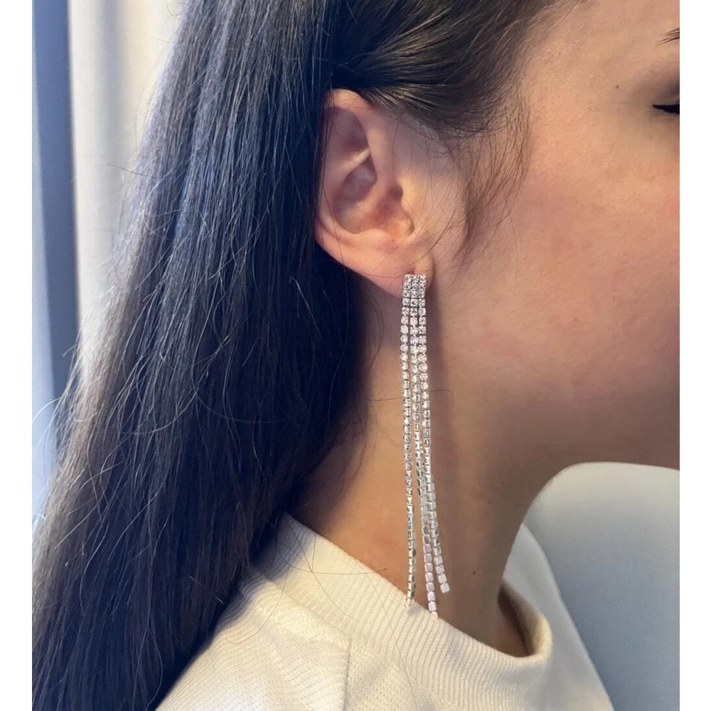 Hoa Tai Dáng Dài Đính Đá Phối Tua Rua Thời Trang Cho Nữ