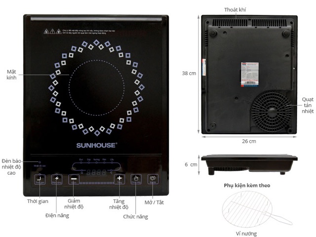 Bếp Hồng Ngoại Sunhouse SHD6011 + Tặng Kèm Vỉ Nướng Chính Hãng