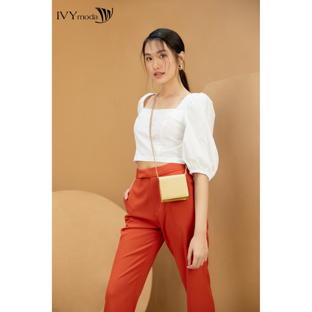 [NHẬP WABRTL5 GIẢM 10% TỐI ĐA 50K ĐH 250K ]Quần dài nữ cạp lệch đỏ cam thiết kế IVY moda MS 22M6366