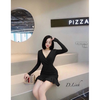 Đầm body thun gân nhún đuôi cá cổ tim đắp tay dài!