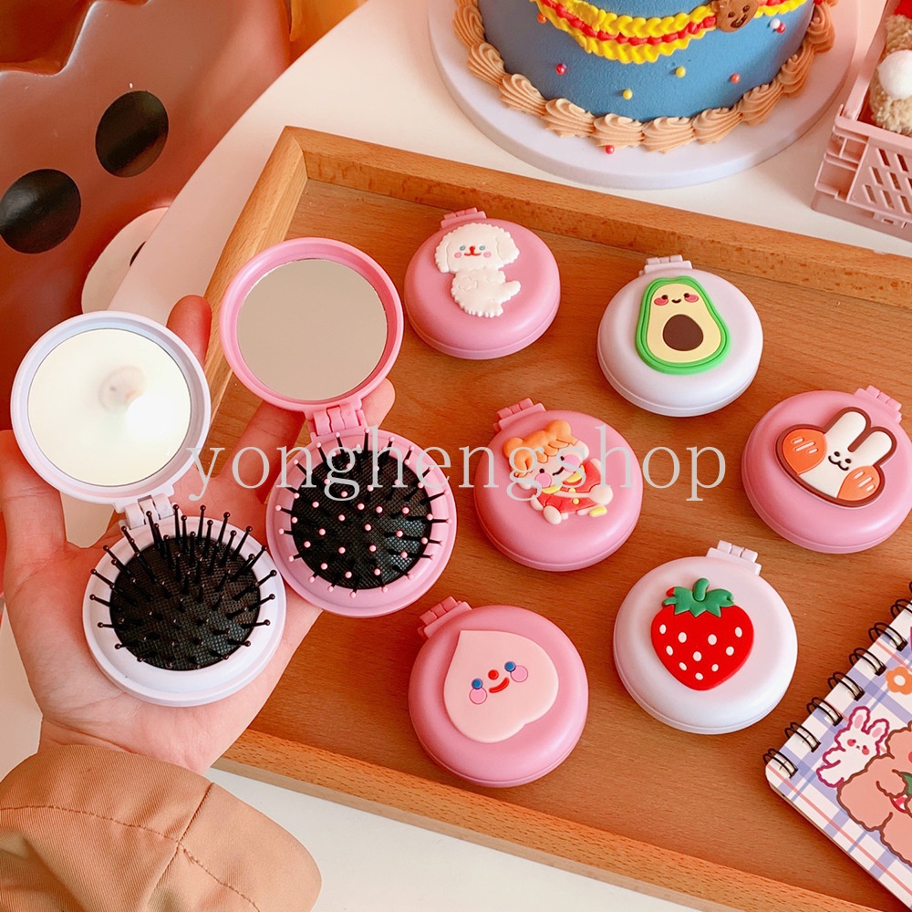 Lược Chải Tóc Tích Hợp Gương Gấp Gọn Thiết Kế Hoạt Hình Dễ Thương Cho Bạn Gái