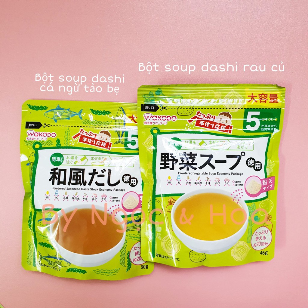 Bột dashi Wakodo cho bé ăn dặm từ 5M vị rau củ và cá bào tảo bẹ (Đủ bill + video)