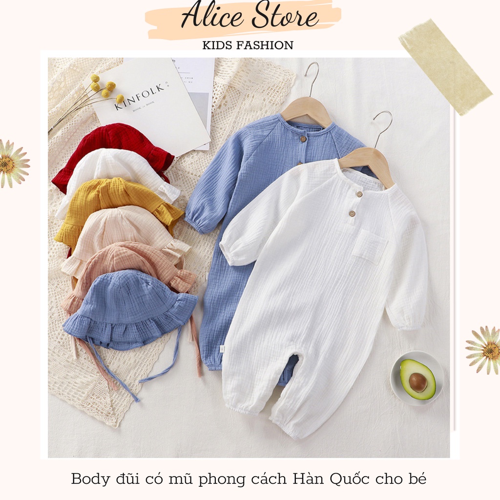 Quần áo trẻ em mùa đông 💖FREE SHIP💖 Bodysuit dài tay thu đông có mũ chùm đáng yêu cho bé ALICE STORE hàng Quảng Châu
