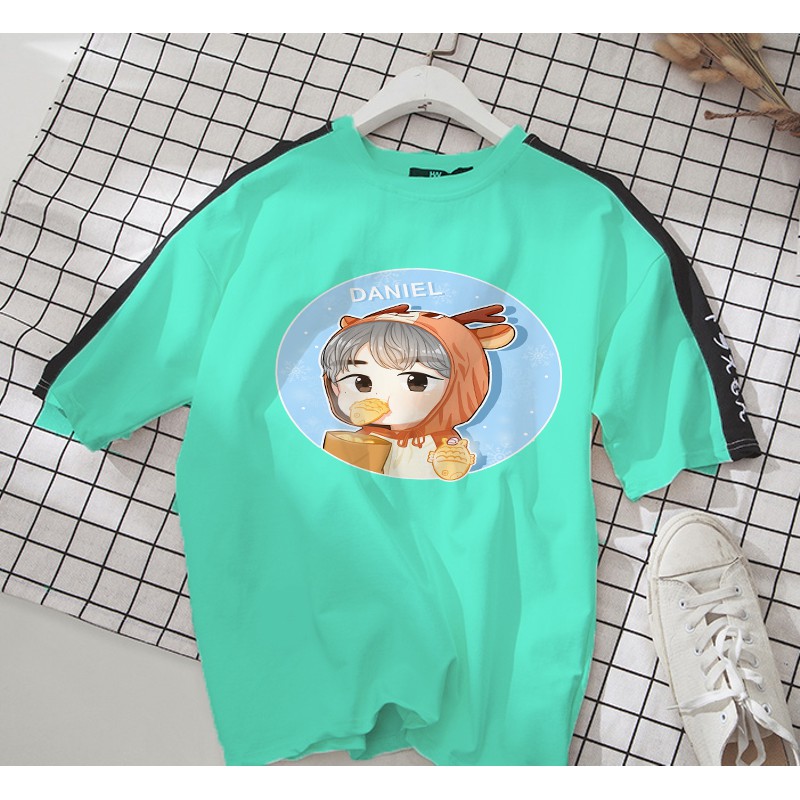 Áo thun Cotton Unisex - Fan Wanna One Hàn Quốc - K-Pop - Chibi - Kang Daniel ăn bánh cá