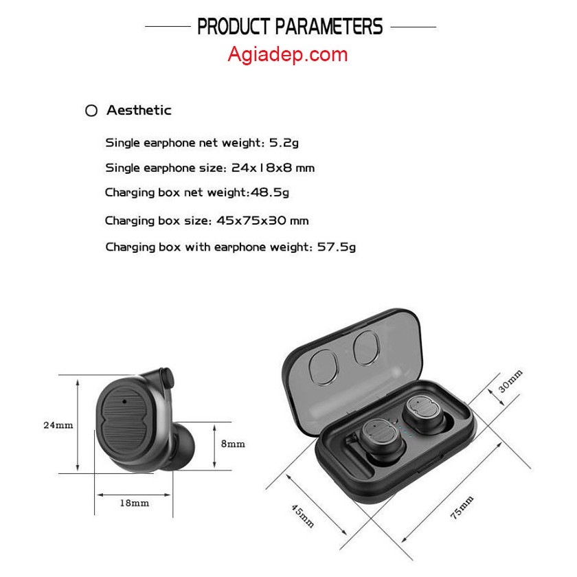 Tai nghe Bluetooth HiFi Cảm ứng chạm - Đẳng cấp cho dân chơi + Dock sạc Pin trâu - TW Serial 8 (nhét tai) Professional