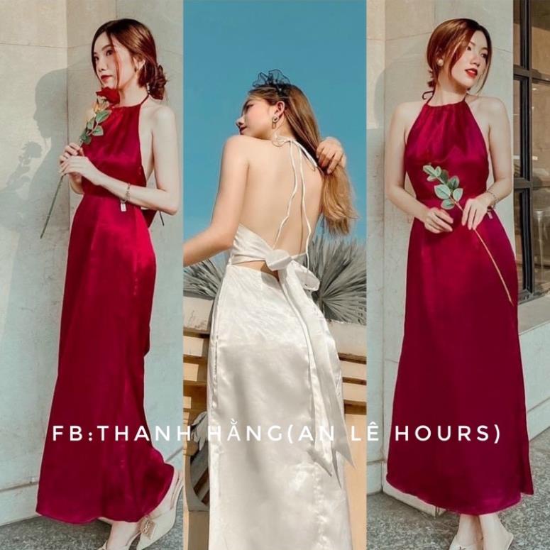 maxi yếm đỏ cột nơ sau '