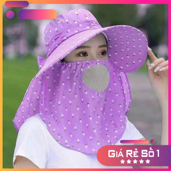 Mũ Nón rộng vành❤️FREESHIP❤️vành rộng chống nắng cực mát có khẩu trang 2 lớp bảo vệ sức khỏe kèm dây thắt