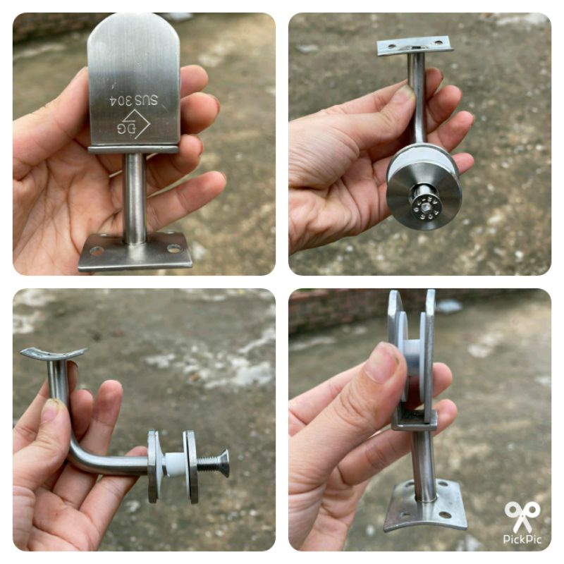 Tay kẹp kính trên - kẹp kính tay vịn inox Cầu thang & trụ lan can inox