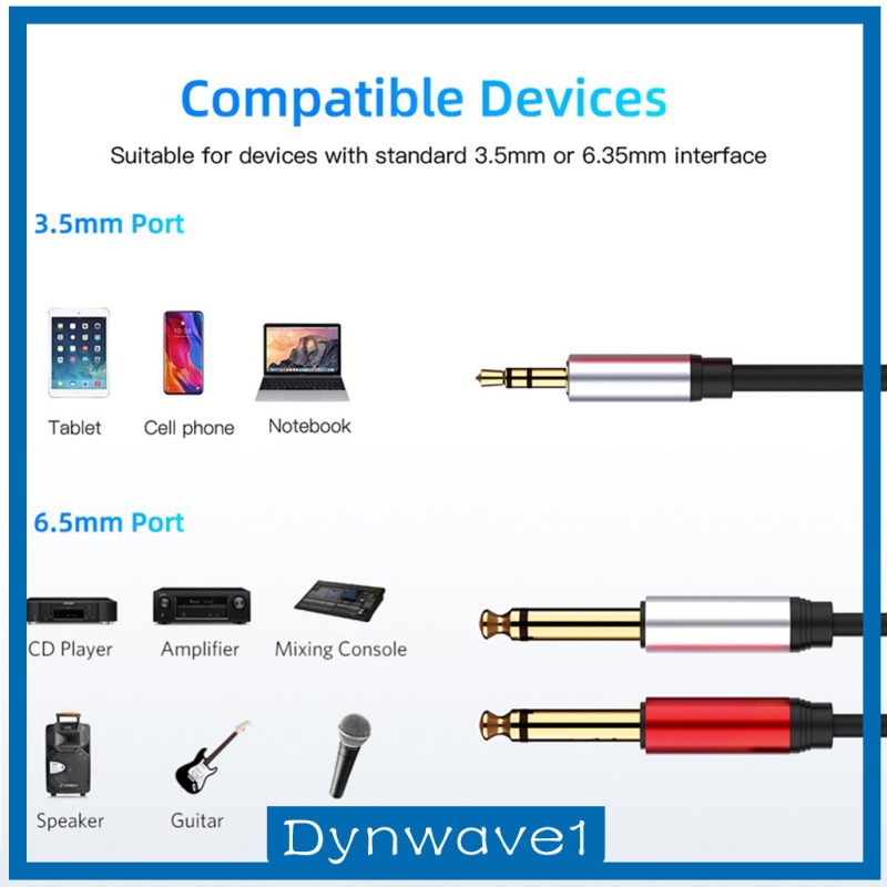 [DYNWAVE1]Stereo 1/8\" Mini Jack to Dual 1/4\" Cable Smartphone 3.5mm to Mixer 6.35mm Cord