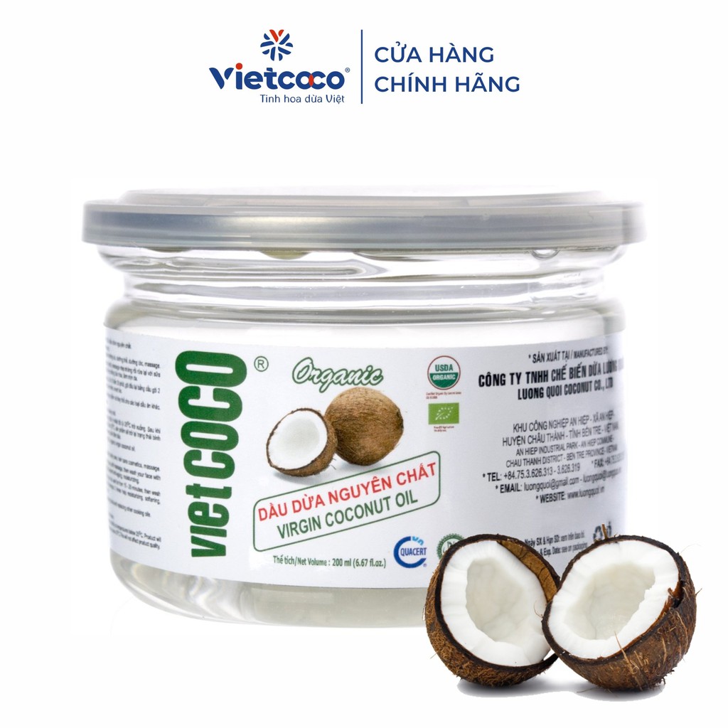 Dầu dừa nguyên chất Organic Vietcoco 200ml  hũ nhựa - nắp giật | BigBuy360 - bigbuy360.vn