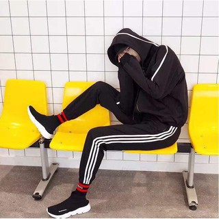 Quần joggers đen 3 sọc thể thao cao cấp