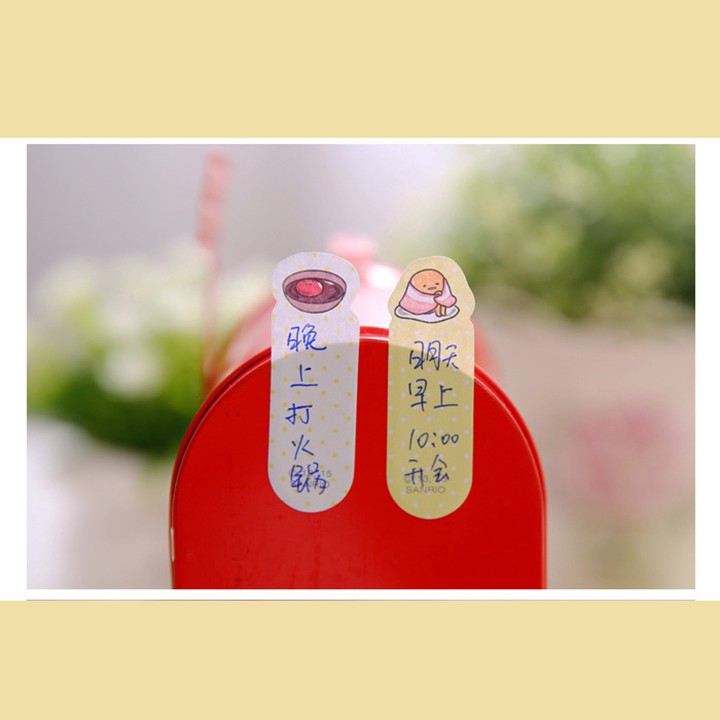 HCM - Vỉ bookmark giấy 5 tệp họat hình trứng ốp la Gudetama chặn sách kiêm ghi chú note