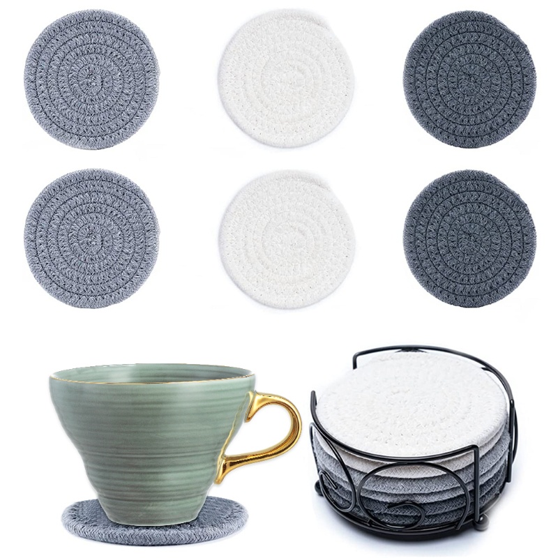 Set 6 Đế Lót Ly Thấm Hút Tốt Kèm Giá Đỡ Tiện Dụng Chất Lượng Cao