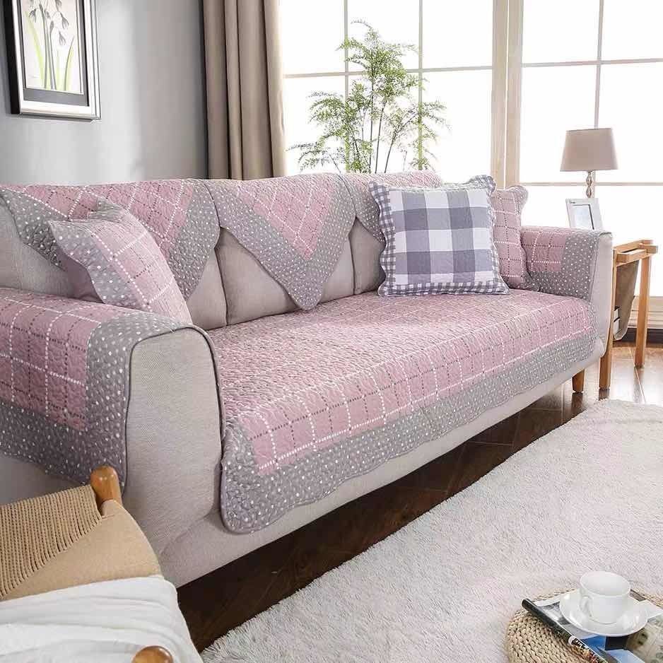 Vỏ Bọc Đệm Ghế Sofa Gỗ Trơn Da Cotton Trơn Chống Trượt Hiện Đại 9.17