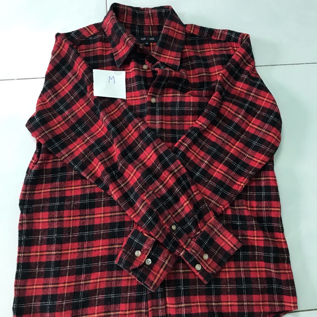 Áo flannel đỏ đen size M