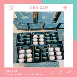 Bộ 6 Bát ăn cơm, chén ăn cơm sứ Viền Vàng hình trụ tặng kèm 6 đôi đũa - bát decor phong cách Hàn Quốc